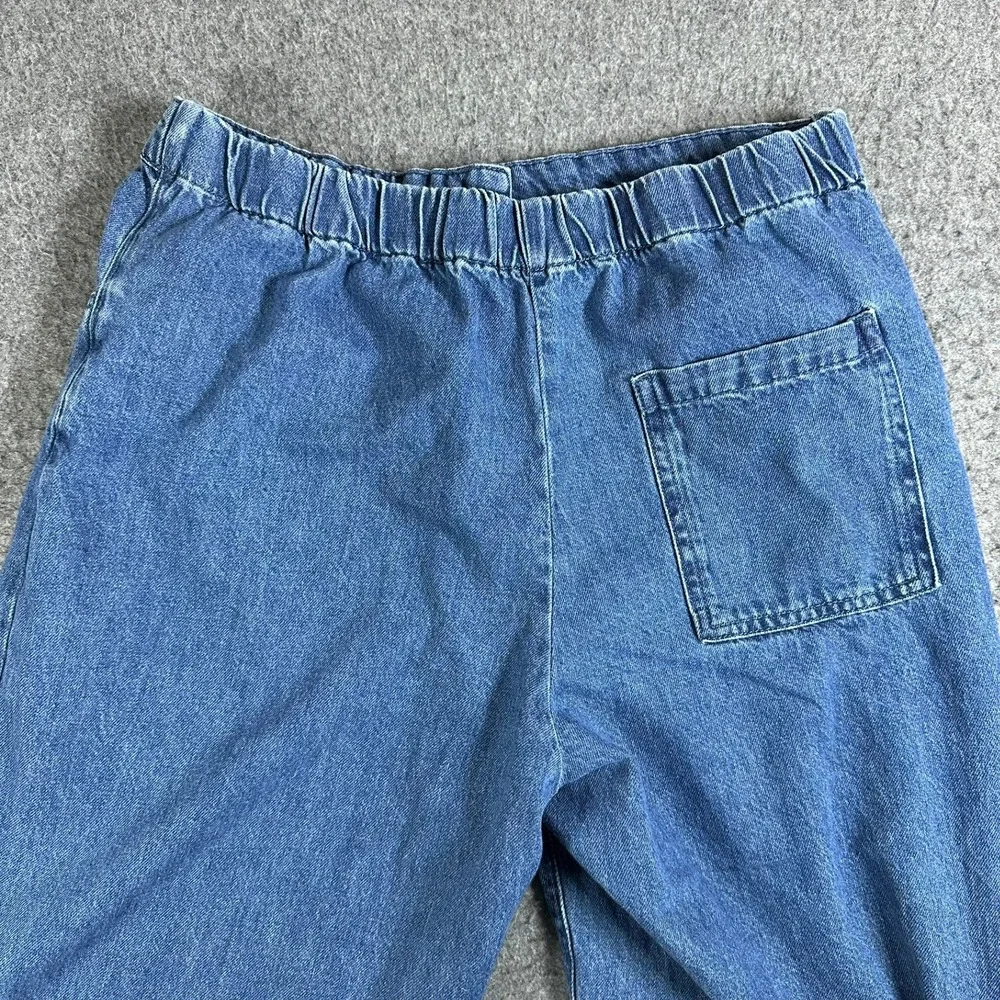 Zara Women XL Blue Denim Wide Leg Culottes High Rise Elastic Waist Cropped Pants